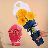 Cheerful Yellow Gerberas With Chocolates
