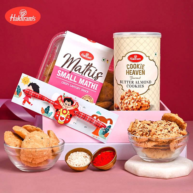 Buy One Chhota Bheem Rakhi Online - Chhota Bheem Rakhi With Butter Almond Cookies n Mathis