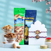 Set Of Two Designer Rakhis With Nutty Treats