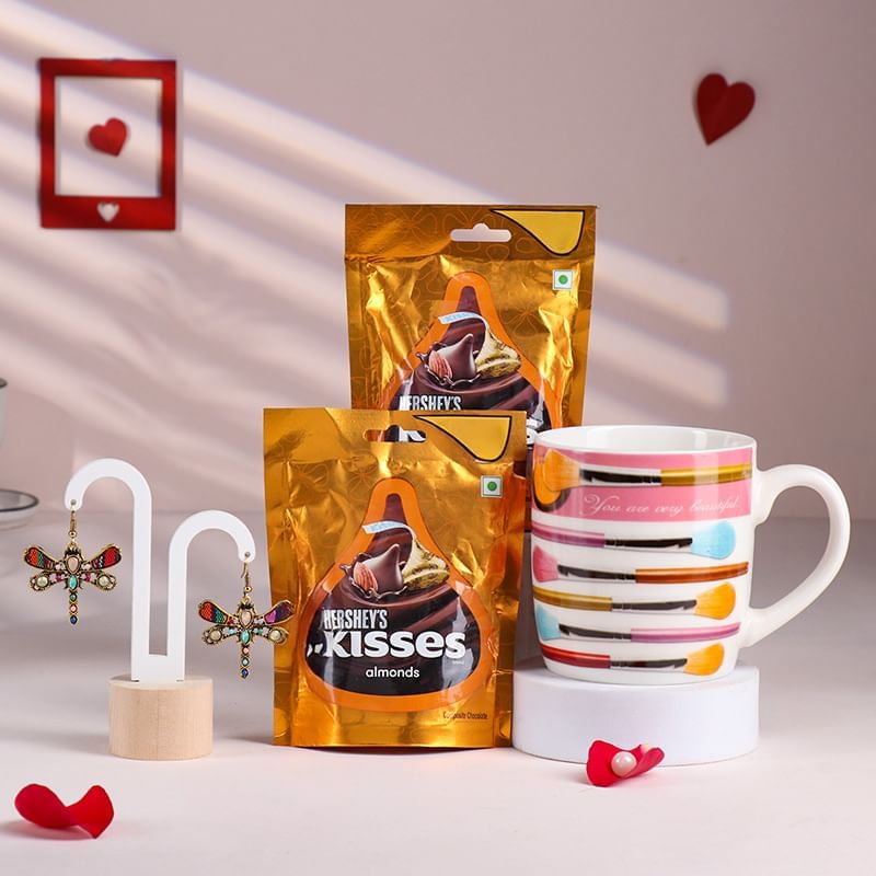 Chic Mug N Earrings With Chocolates