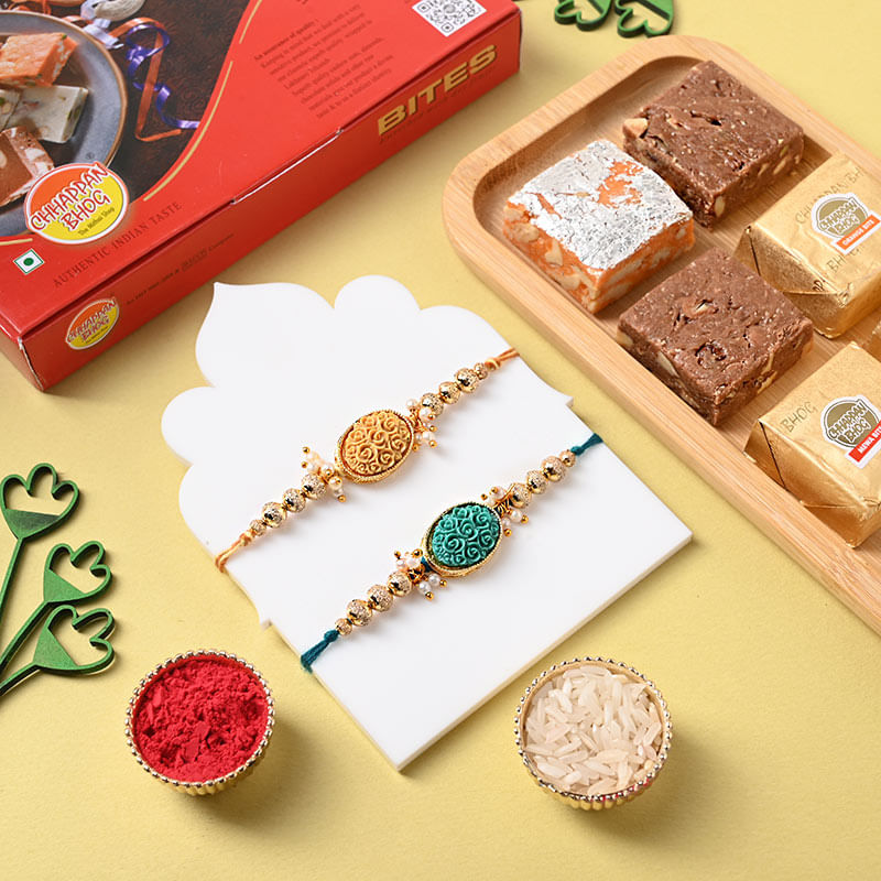 Chic Rakhi Duo With Mewa Bite