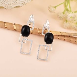 925 Sterling Silver Chic Onyx Dangle Earrings