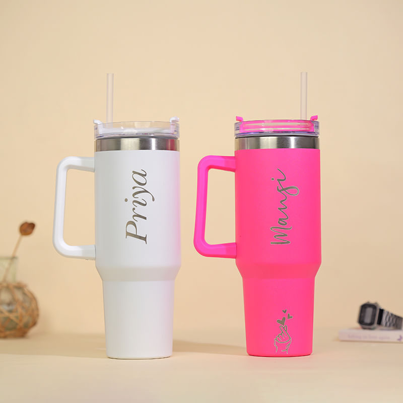 Chic White N Pink Stainless Steel Tumbler Duo