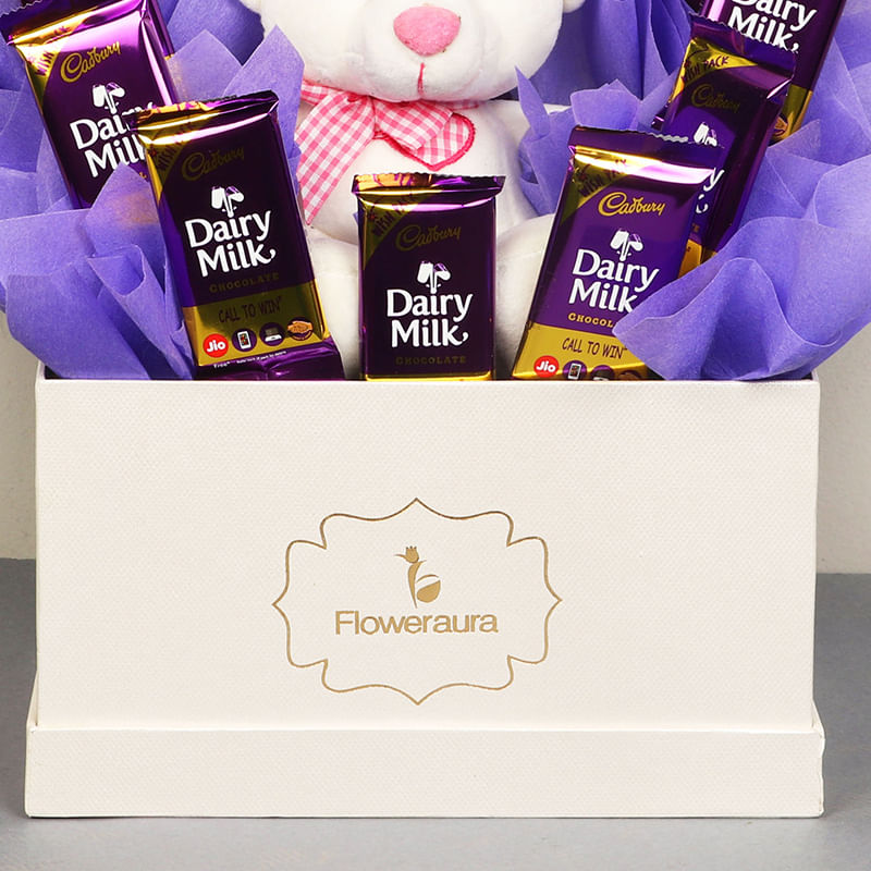Best Choco Blush Box Combo Of Pink Teddy And Dairy Milk
