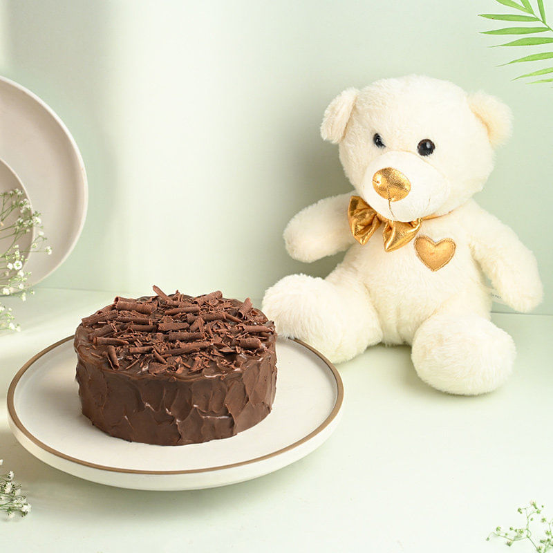 Choco Cake N Golden Heart Teddy Combo