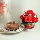 Choco Chip Cake With Roses Carnations N Ferrero Rocher's