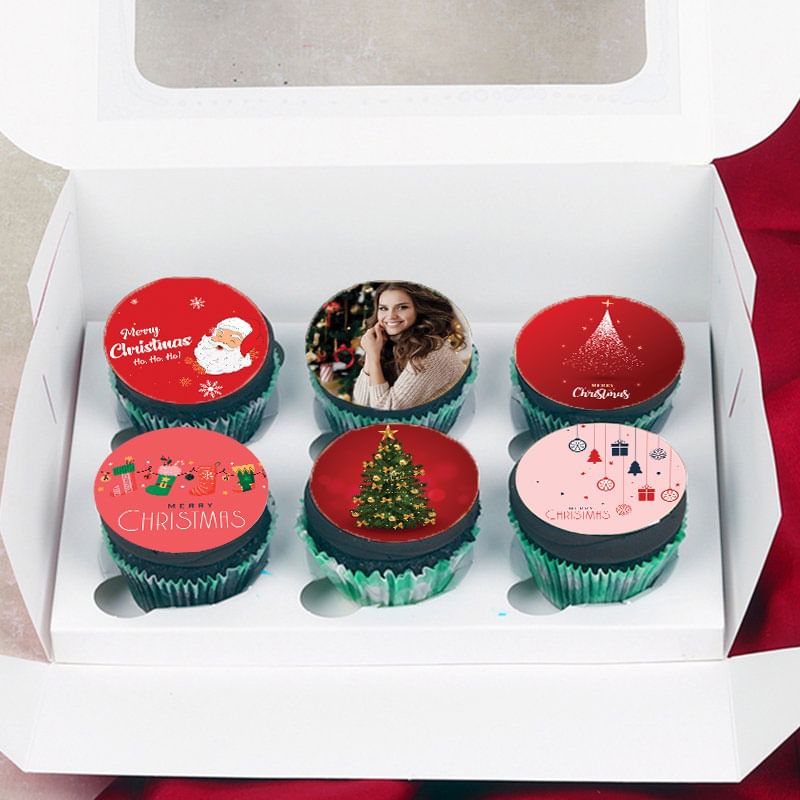 Set of 6 Choco Merry Christmas Cupcakes