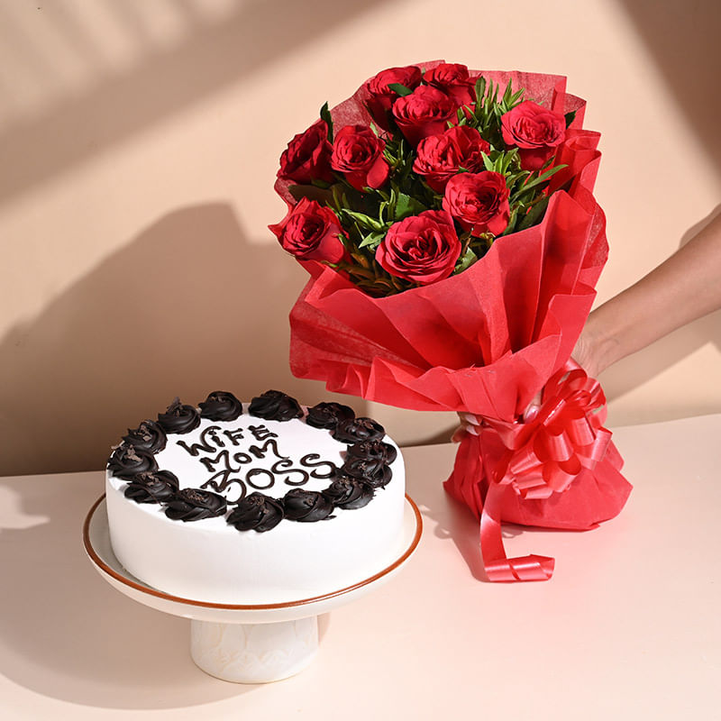 Choco Truffle Cake N Rose Bunch For Mom