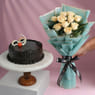 Choco Truffle Cake With Peach Rose Bouquet