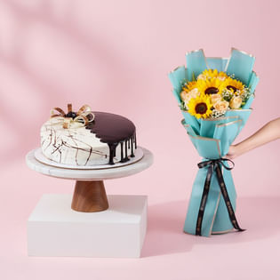 Choco Vanilla Cake With Sunlit Bliss Bouquet