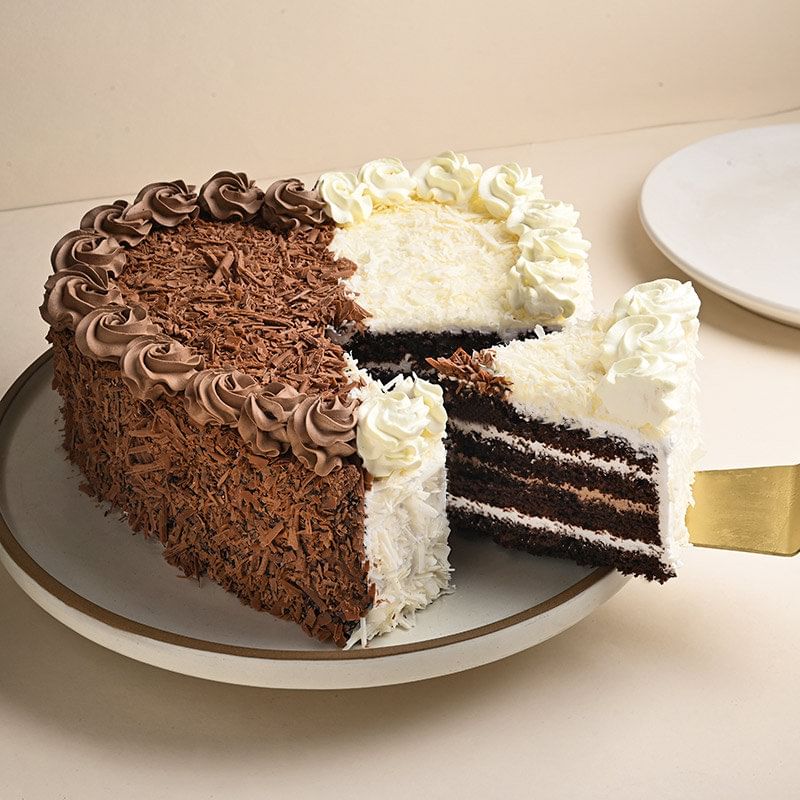 Side sliced view of Black Forest Heart Shape Cake