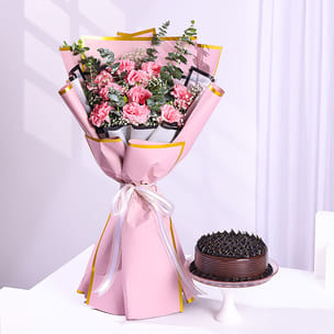 Chocolate Cake With Blushing Carnations Chocolate Cake With Blushing Carnations