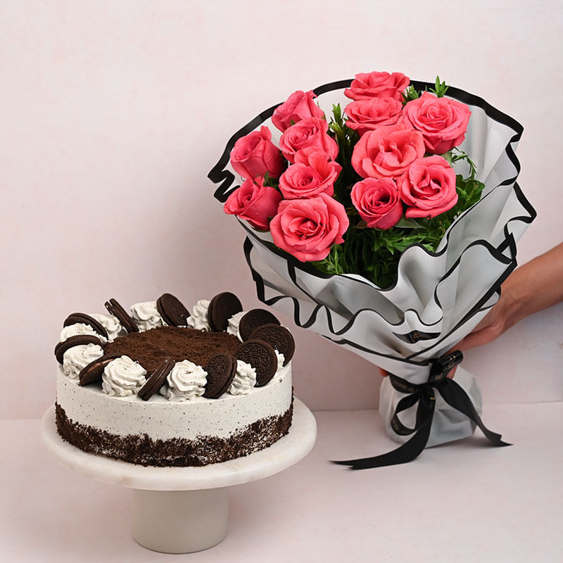 Chocolate Oreo Cake with Pink Roses