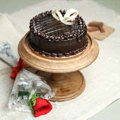 Side View of Chocolate Truffle cake N rose Combo
