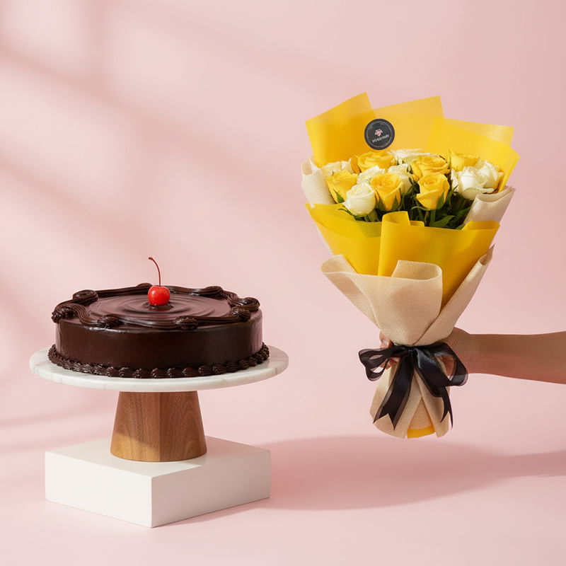 Chocolate Truffle Cake With Bright Roses