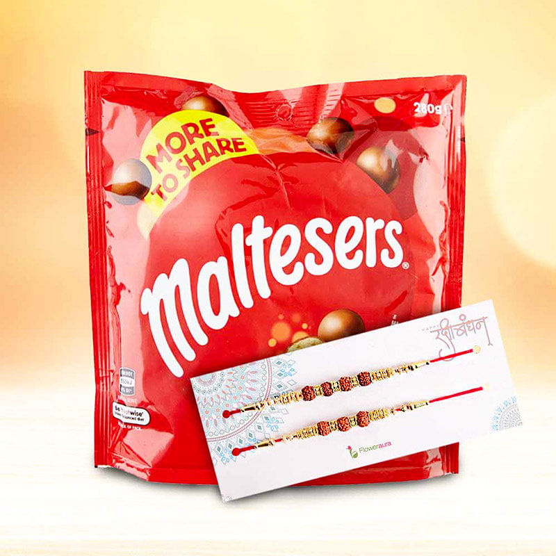 Chocolates With Two Rudraksh Rakhis