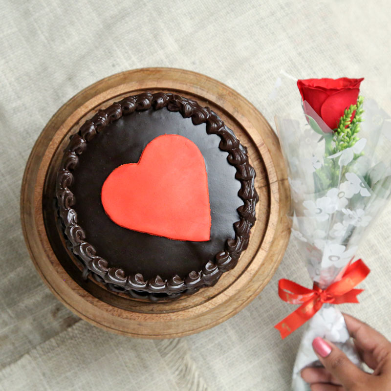 Chocolate Love Cake N Rose Combo