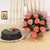 Best Compliment - Combo 10 pink roses bunch and half kg chocolate truffle