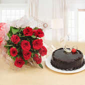 Valentines Red Rose and Cake Gift