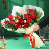 Christmas Elegance Red Rose Bouquet