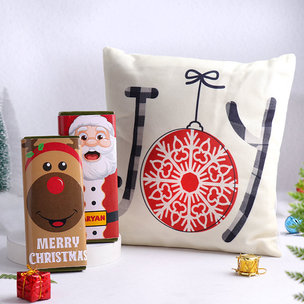 Christmas Cushion With Personalised Chocolates Hamper