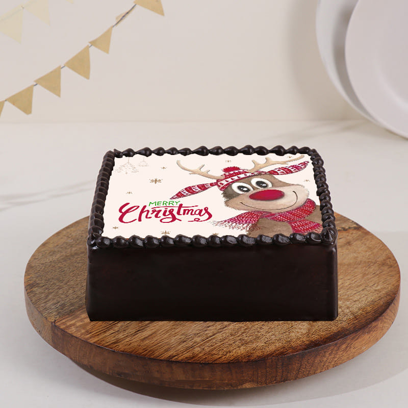 Xmas Reindeer Christmas Photo Cake