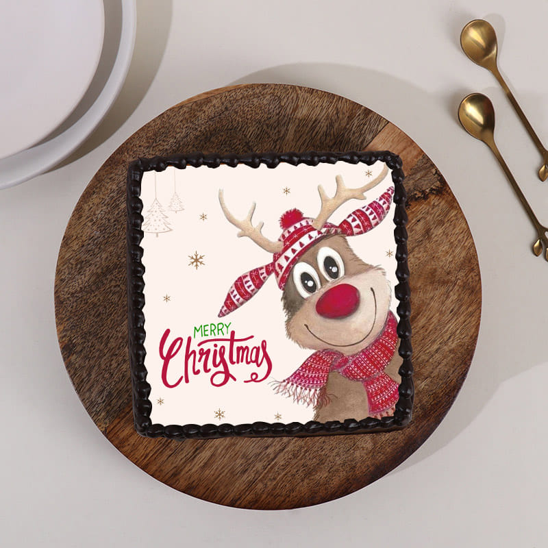 Xmas Reindeer Christmas Photo Cake