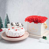 Christmas Red Velvet Cake N Red Carnations Box