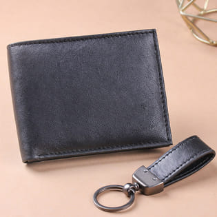 Classic Black Leather Wallet N Keychain