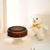 Classic Chocolate Cake N White Teddy Combo