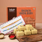 Classic Khoya Burfi with Vibrant Beaded Rakhi Duo: Rakhi set of 2 with sweets