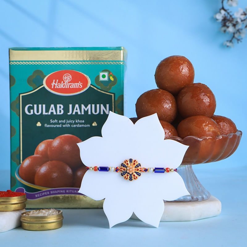 Classic Meenakari Rakhi With Gulab Jamun 500Gm