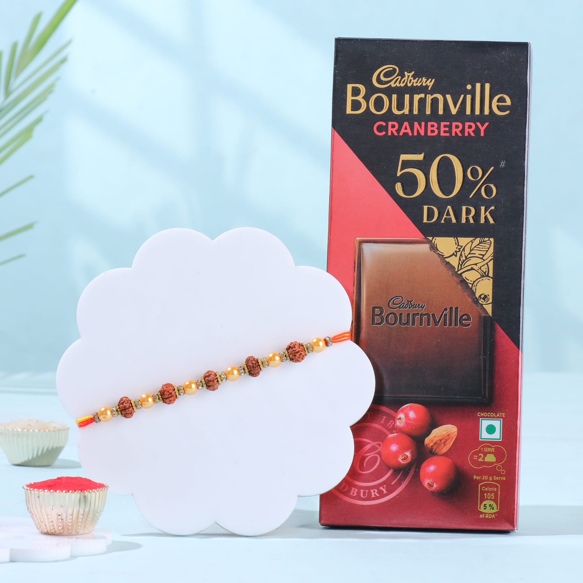 Classic Rudraksha Rakhi With Cranberry Chocolate