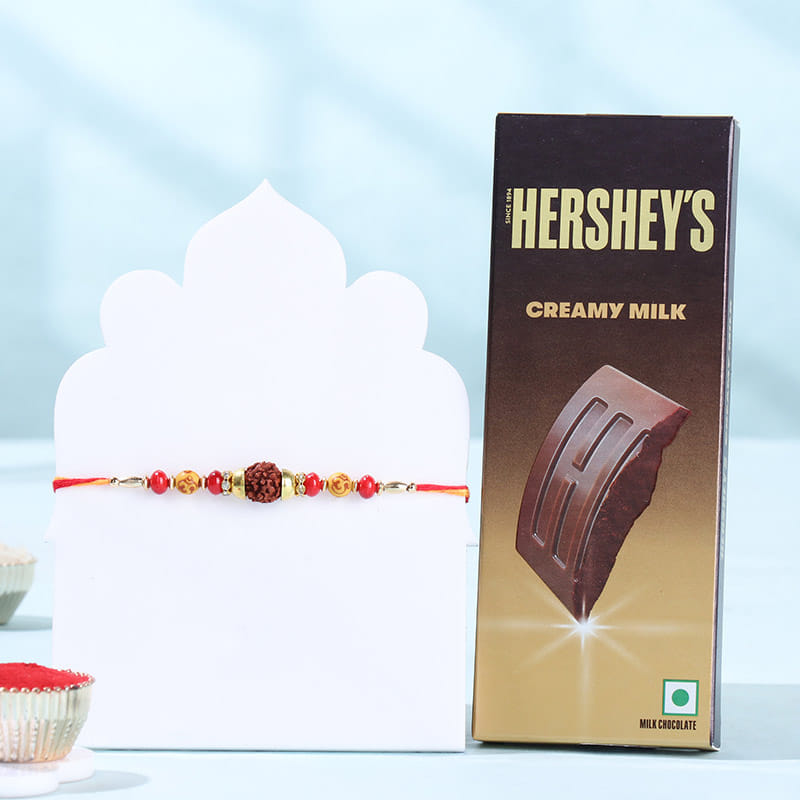Classic Rudraksha Rakhi With Milk Chocolate