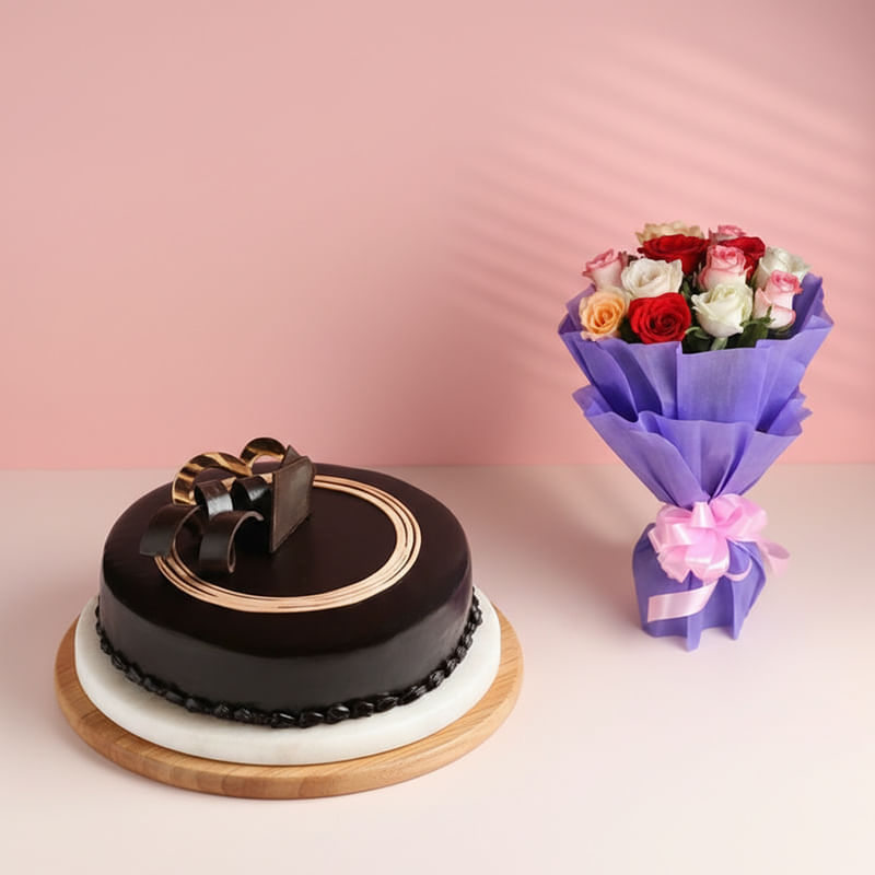 Classic Truffle Cake With Mixed Roses