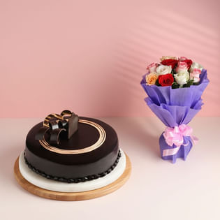 Classic Truffle Cake With Mixed Roses