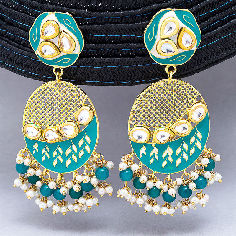 Classy Gold And Green Drop Earrings