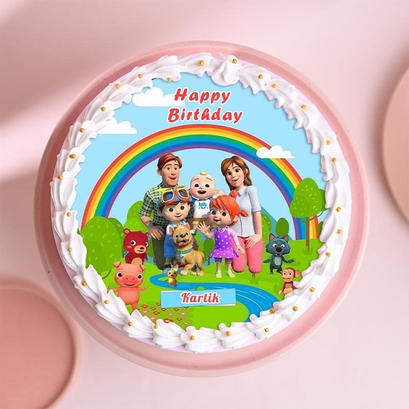 Cocomelon Birthday Round Customised Cake - Top View