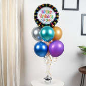 Front View of Colorful Bday Balloon Bouquet