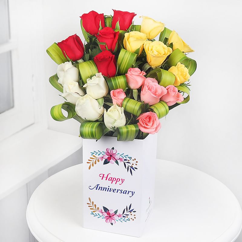 Mixed Roses in Anniversary Flower Box