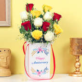 Colorful Magic: Bouquet of 12 Mixed Roses in Anniversary Box