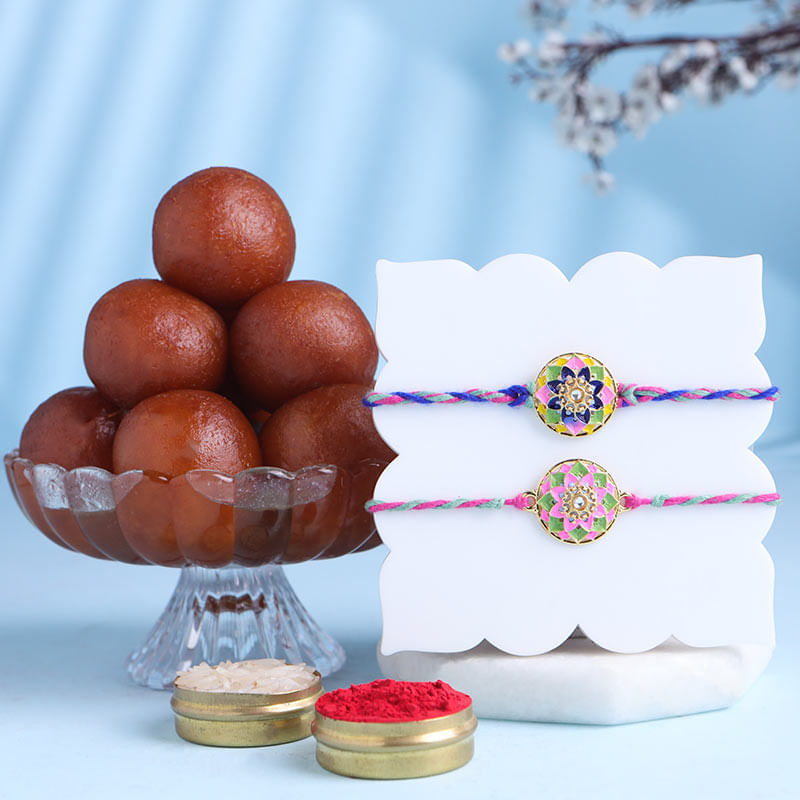 Colour Pop Designer Rakhi Duo With Gulab Jamun-UK