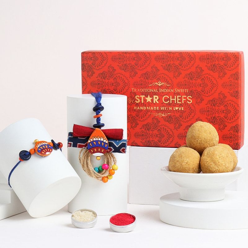 Colourful Bhaiya Bhabhi Rakhi with Besan Ladoo
