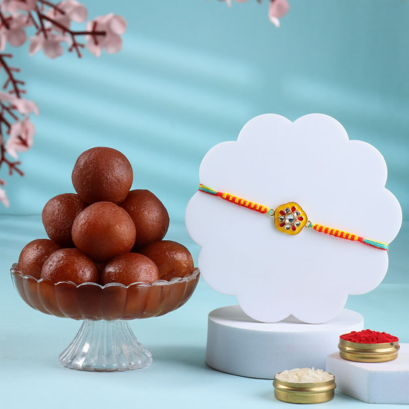 Colourful Charm Floral Rakhi With Gulab Jamun