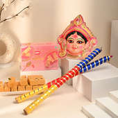 Colourful Dandiya Sticks With Patisa N Maa Durga Face