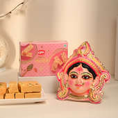 Colourful Dandiya Sticks With Patisa N Maa Durga Face: Navratri Gifts Hamper