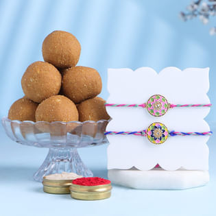Colourful Designer Rakhi Duo With Besan Ladoo-UK