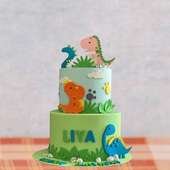 Colourful Dino Theme Fondant Cake