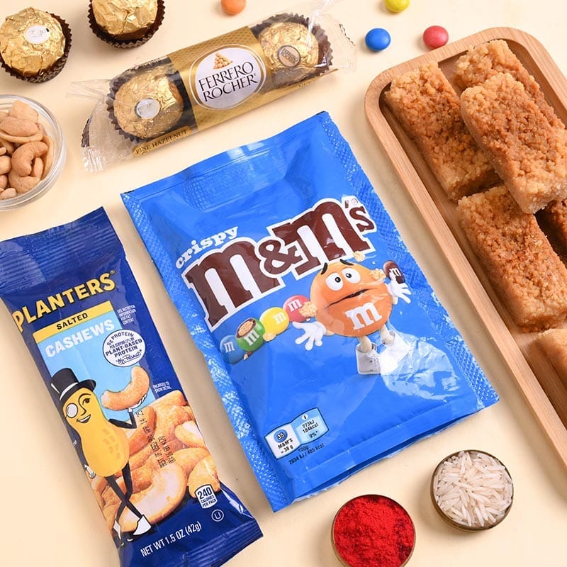 Colourful Floral Rakhi N Gourmet Treats Hamper