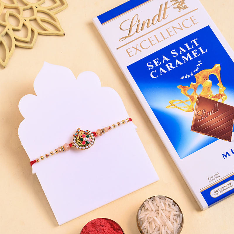 Colourful Floral Rakhi With Chocolate Bar